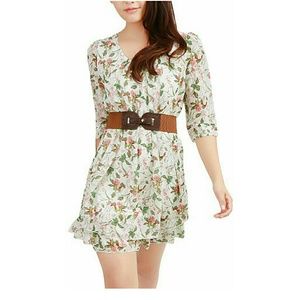 Mini Dress ~ White Floral Pink Roses